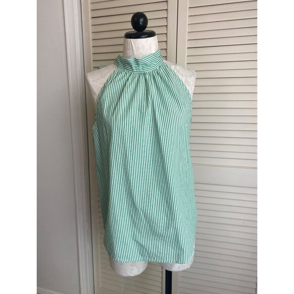 J.Crew Green & White Striped Halter Top With Bow Detail Size 6 Cotton Blend - Picture 1 of 6